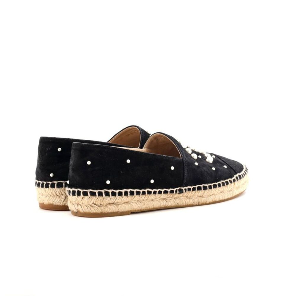 Chanel Women's CC Cap Toe Espadrilles Embellished Suede Black - Picture 3 of 5